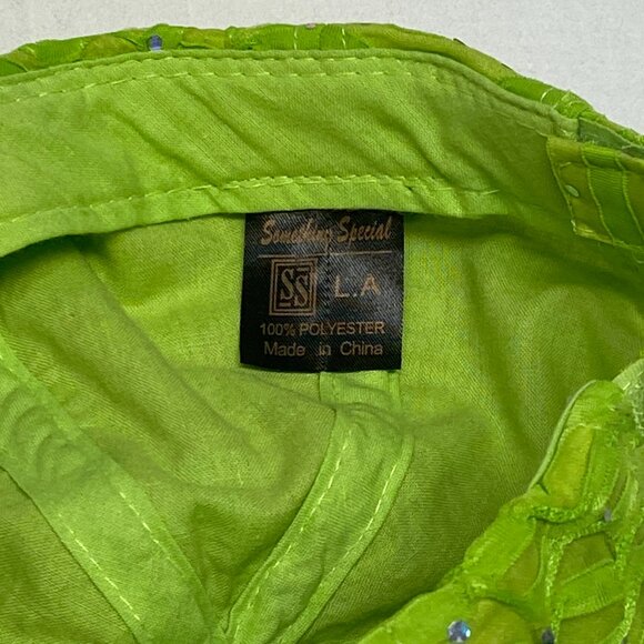 Something Special Burnout Glittery Lined Velcro Strap Baseball Trucker Cap Green - Picture 9 of 9